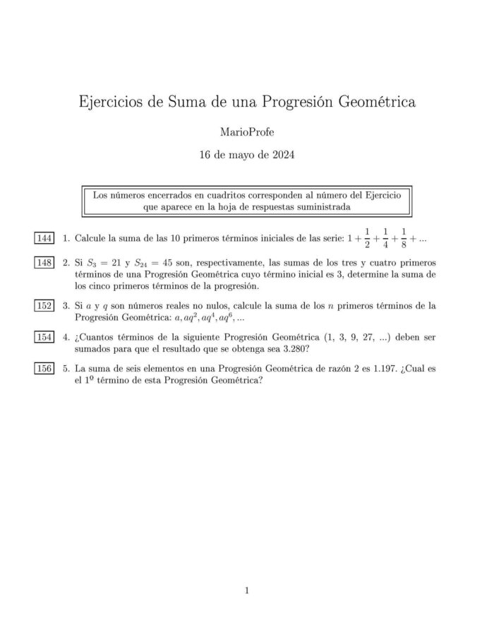 Ejercicios Resueltos de Suma de una Progresión Geométrica MarioProfe