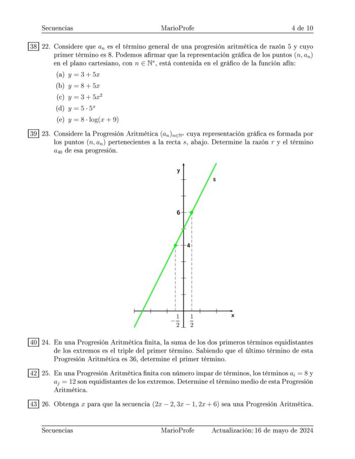 Ejercicios Resueltos de Secuencias Progresión Aritmética y Progresión Geométrica: Guía 4 MarioProfe