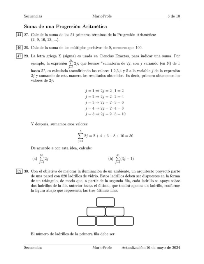 Ejercicios Resueltos de Secuencias Progresión Aritmética y Progresión Geométrica: Guía 5 MarioProfe