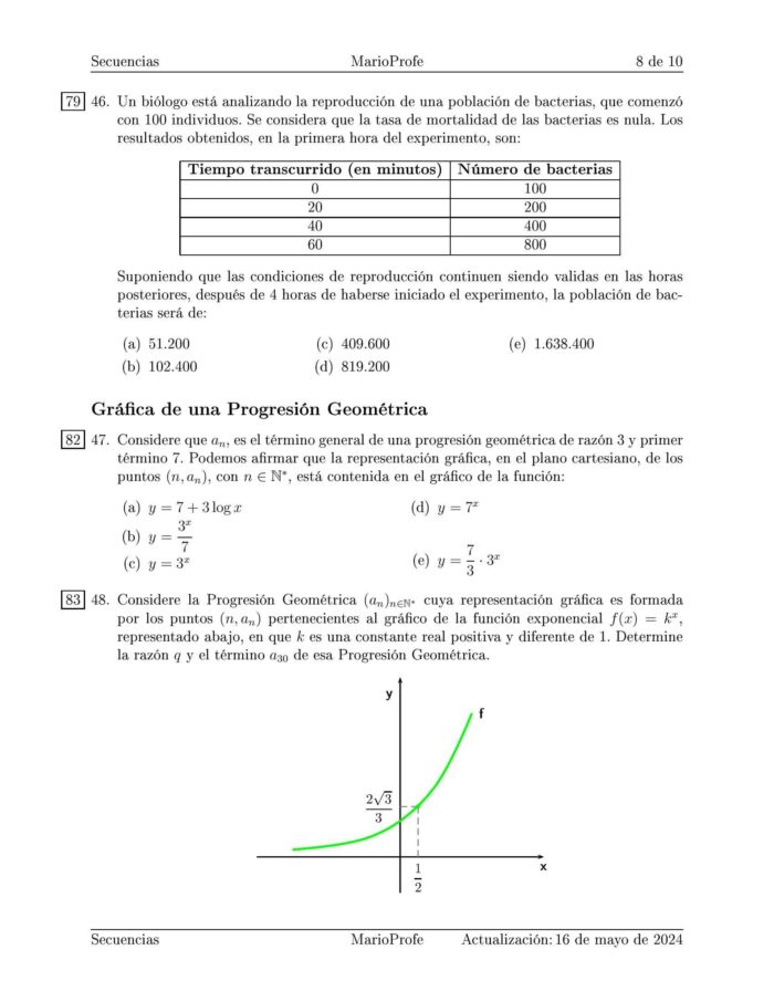 Ejercicios Resueltos de Secuencias Progresión Aritmética y Progresión Geométrica: Guía 8 MarioProfe