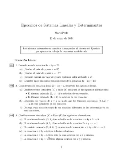 Ejercicios Resueltos de Sistemas Lineales y Determinantes: Guía 1 MarioProfe