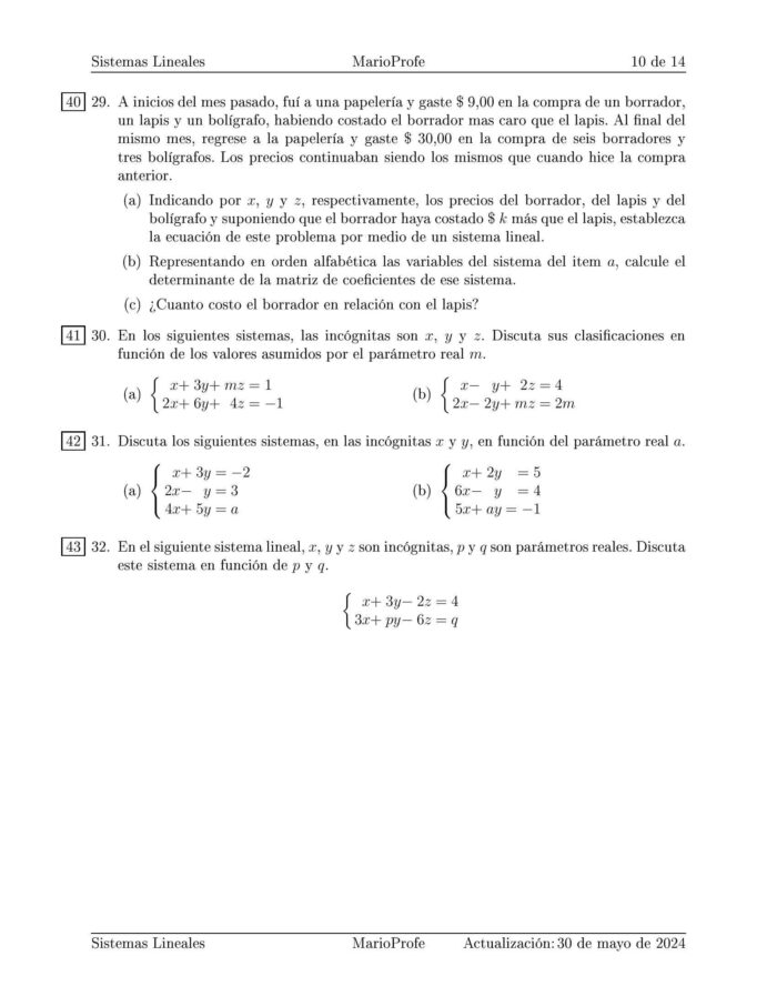 Ejercicios Resueltos de Sistemas Lineales y Determinantes: Guía 1 0 MarioProfe