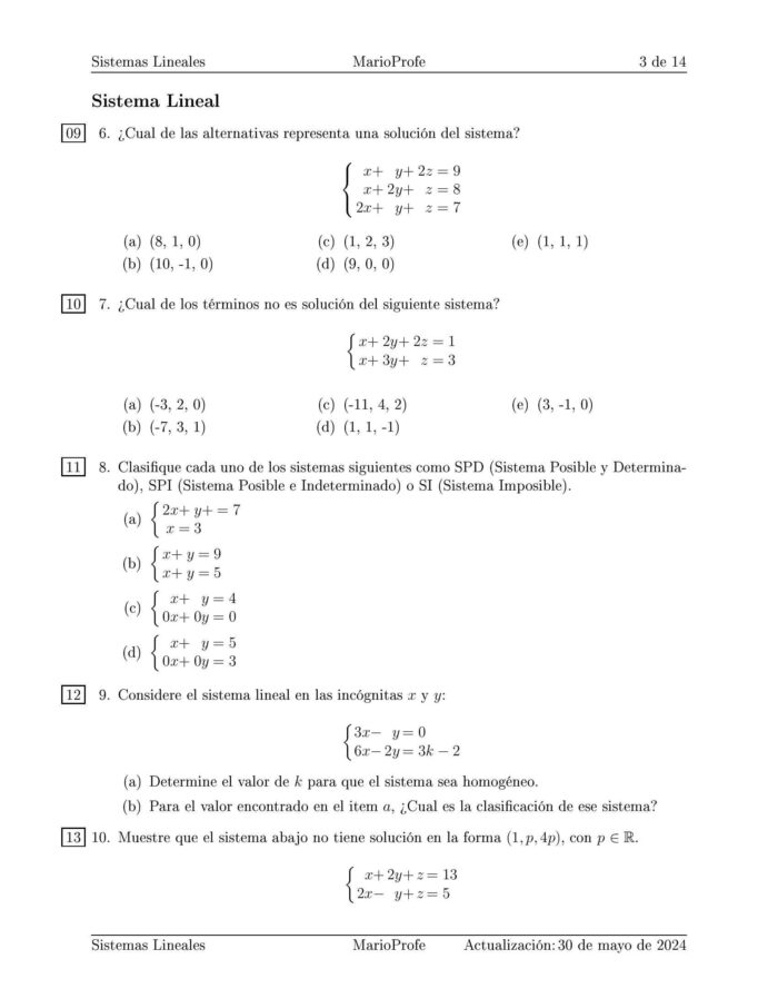 Ejercicios Resueltos de Sistemas Lineales y Determinantes: Guía 3 MarioProfe