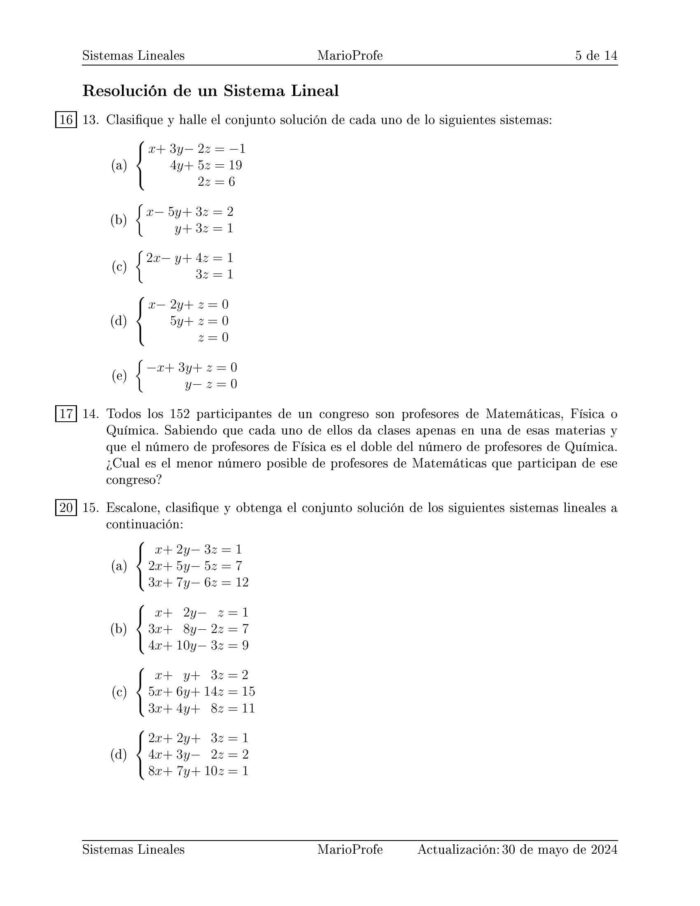 Ejercicios Resueltos de Sistemas Lineales y Determinantes: Guía 5 MarioProfe