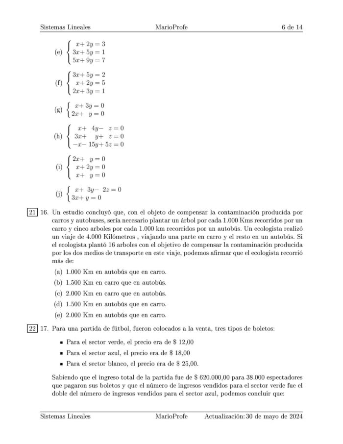 Ejercicios Resueltos de Sistemas Lineales y Determinantes: Guía 6 MarioProfe