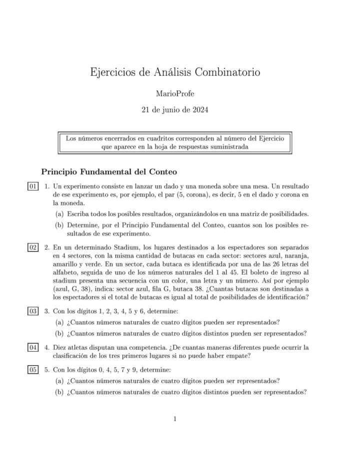 Ejercicios Resueltos de Análisis Combinatorio Guía 1 MarioProfe