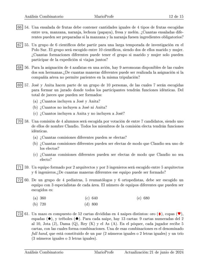 Ejercicios Resueltos de Análisis Combinatorio Guía 12 MarioProfe