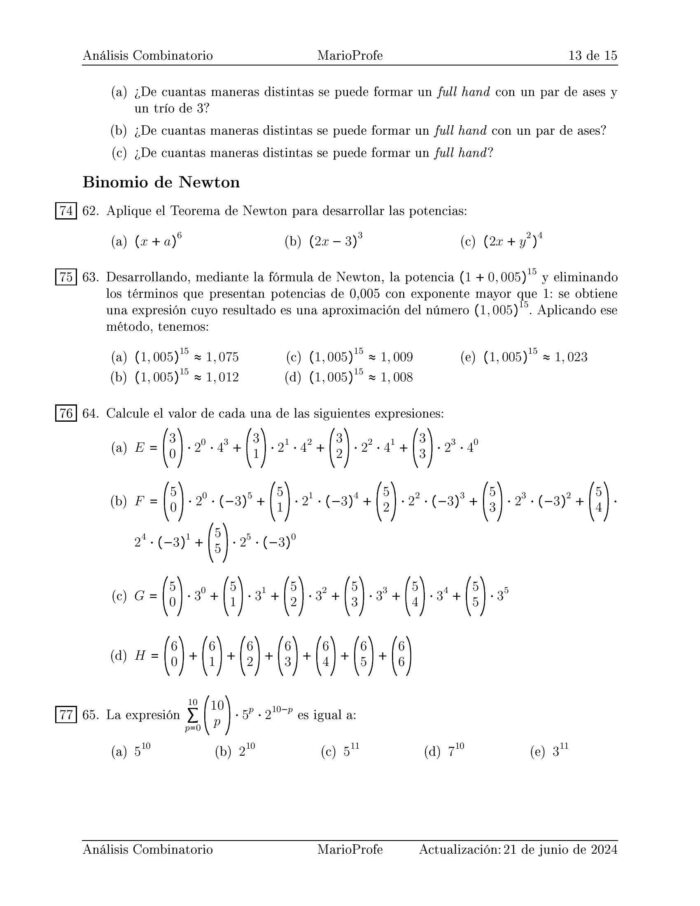 Ejercicios Resueltos de Análisis Combinatorio Guía 13 MarioProfe