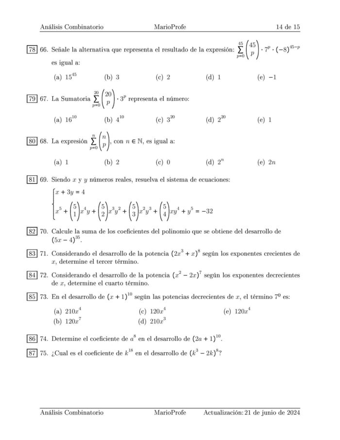 Ejercicios Resueltos de Análisis Combinatorio Guía 14 MarioProfe