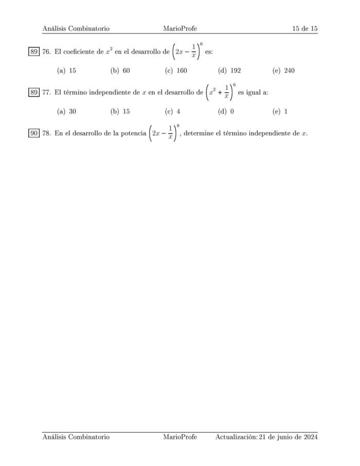 Ejercicios Resueltos de Análisis Combinatorio Guía 15 MarioProfe