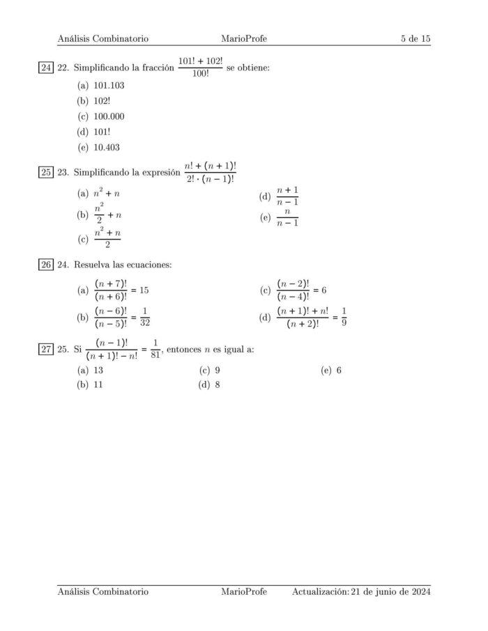 Ejercicios Resueltos de Análisis Combinatorio Guía 5 MarioProfe