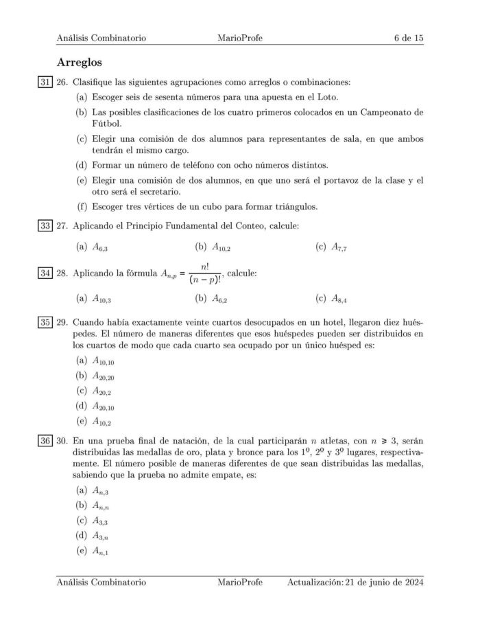 Ejercicios Resueltos de Análisis Combinatorio Guía 6 MarioProfe