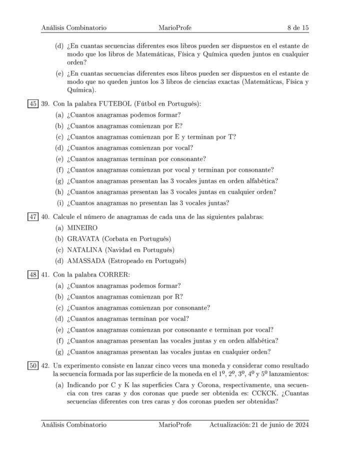 Ejercicios Resueltos de Análisis Combinatorio Guía 8 MarioProfe