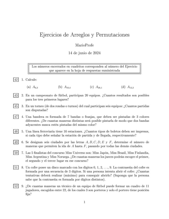 Ejercicios Resueltos de Arreglos y Permutaciones Guía 1 MarioProfe