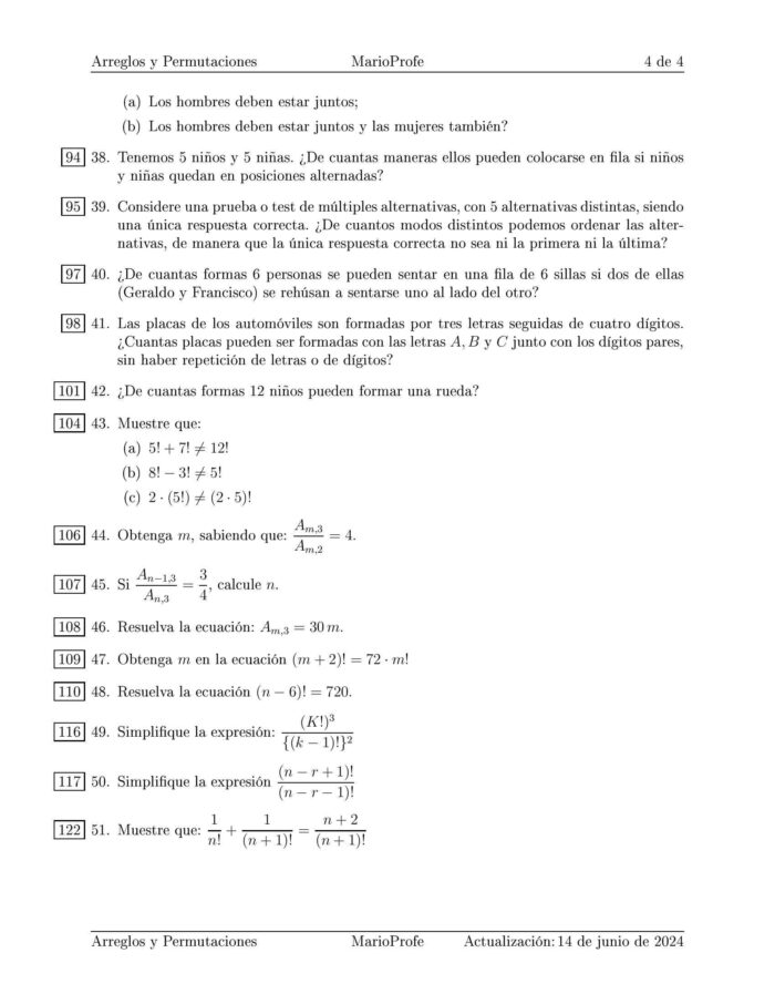 Ejercicios Resueltos de Arreglos y Permutaciones Guía 4 MarioProfe