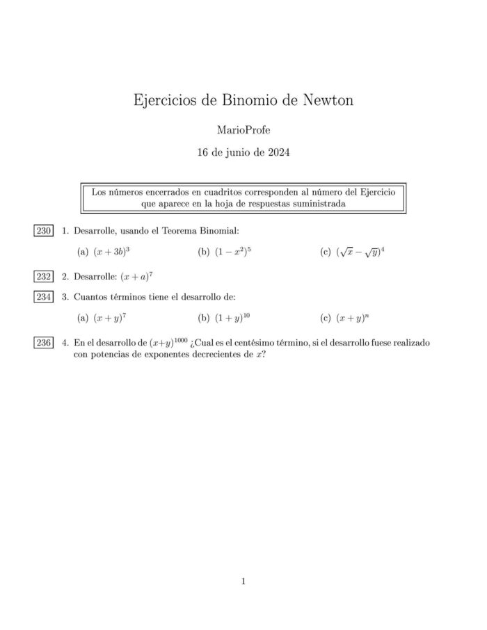 Ejercicios Resueltos de Binomio de Newton MarioProfe