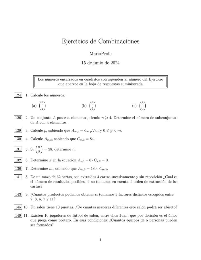 Ejercicios Resueltos de Combinaciones Guía 1 MarioProfe