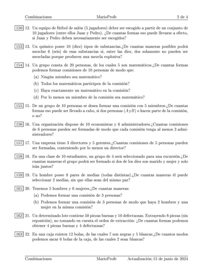 Ejercicios Resueltos de Combinaciones Guía 2