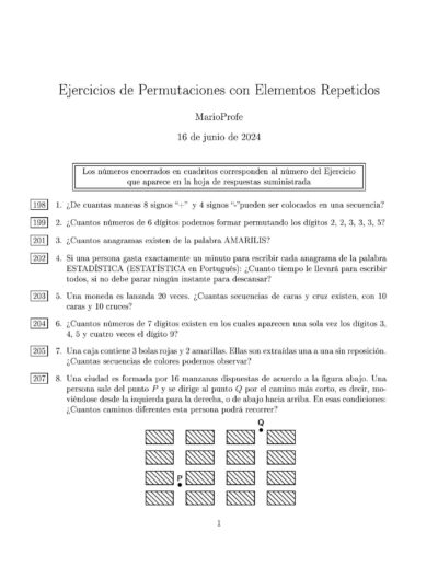 Ejercicios Resueltos de Permutaciones con Elementos Repetidos Guía 1 MarioProfe