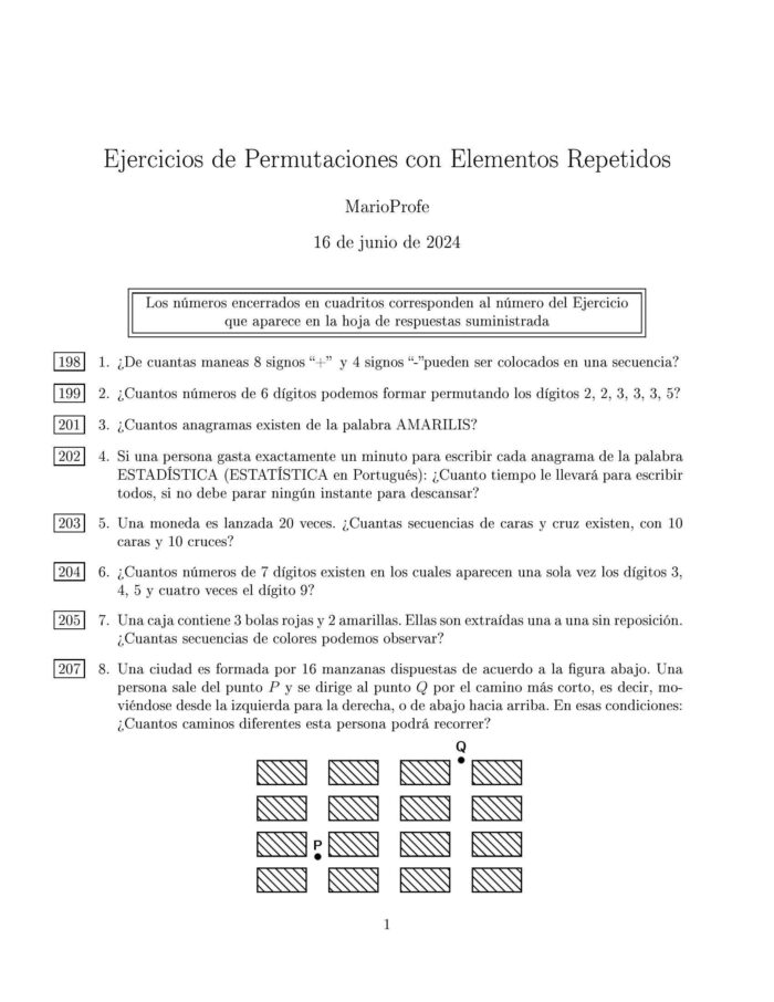 Ejercicios Resueltos de Permutaciones con Elementos Repetidos Guía 1 MarioProfe