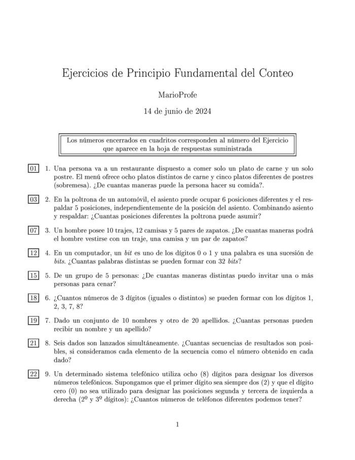 Ejercicios Resuelto de Principio Fundamental del Conteo A MarioProfe