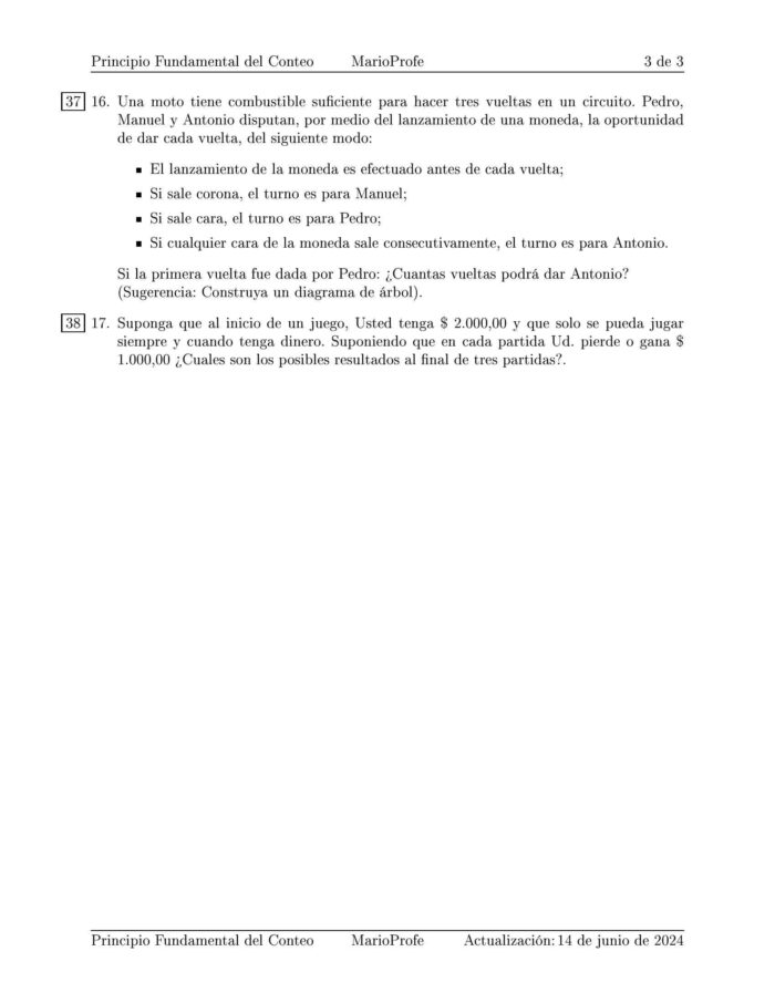 Ejercicios Resueltos de Principio Fundamental del Conteo Guia 3 MarioProfe