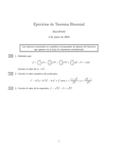 Ejercicios Resueltos de Teorema Binomial MarioProfe