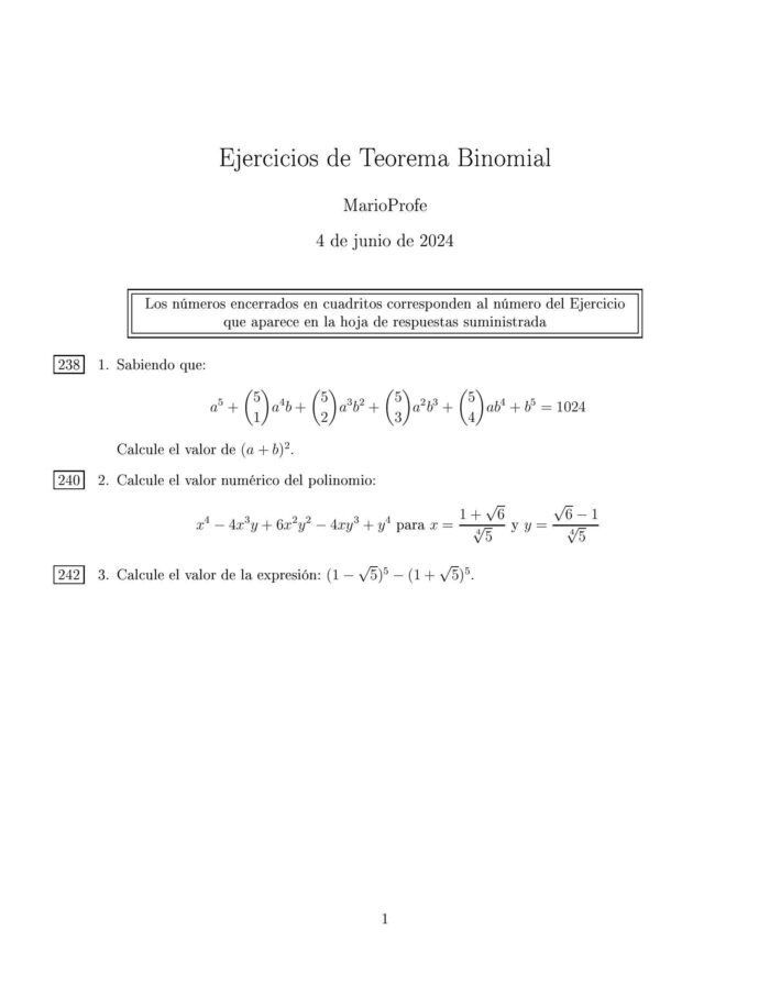 Ejercicios Resueltos de Teorema Binomial MarioProfe