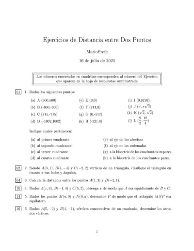 Ejercicios Resueltos de Distancia entre Dos Puntos MarioProfe