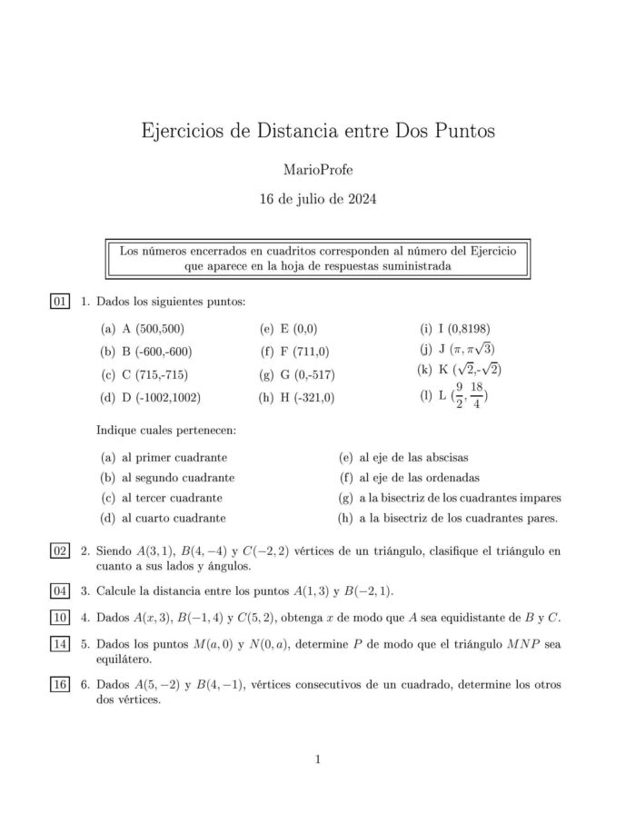 Ejercicios Resueltos de Distancia entre Dos Puntos MarioProfe