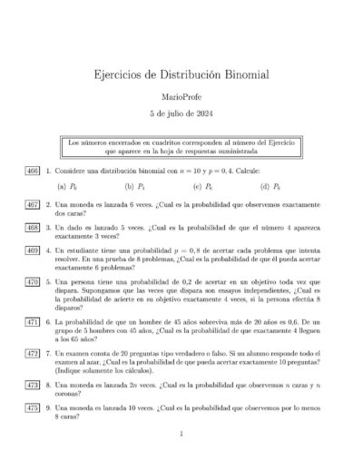 Ejercicios Resueltos de Distribución Binomial Guía 1 MarioProfe