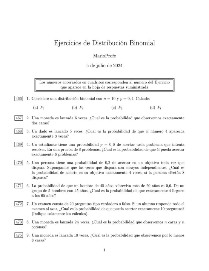 Ejercicios Resueltos de Distribución Binomial Guía 1 MarioProfe