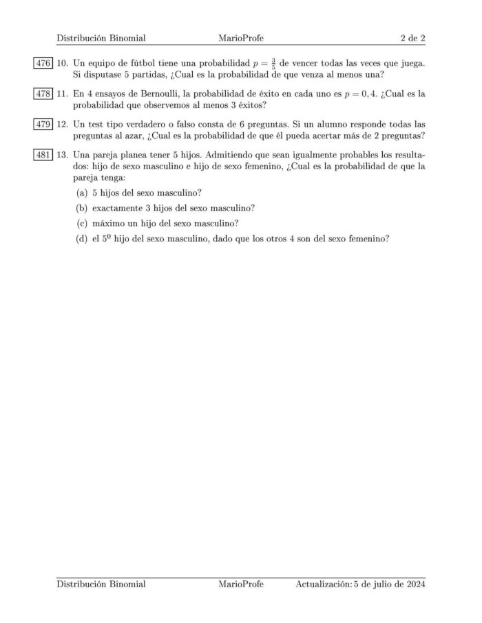 Ejercicios Resueltos de Distribución Binomial Guía 2 MarioProfe