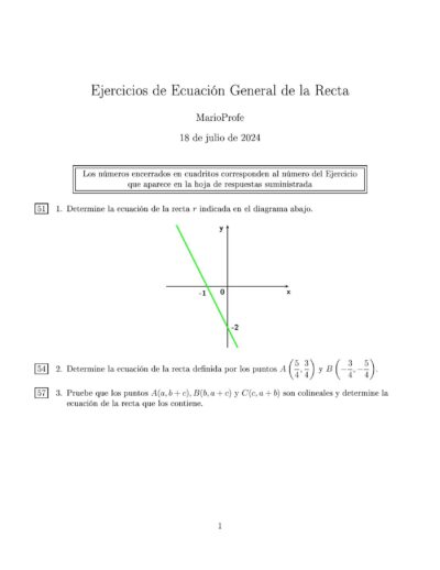 Ejercicios Resueltos de Ecuación General de la Recta MarioProfe
