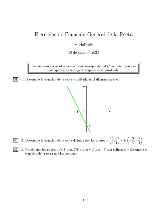 Ejercicios Resueltos de Ecuación General de la Recta MarioProfe