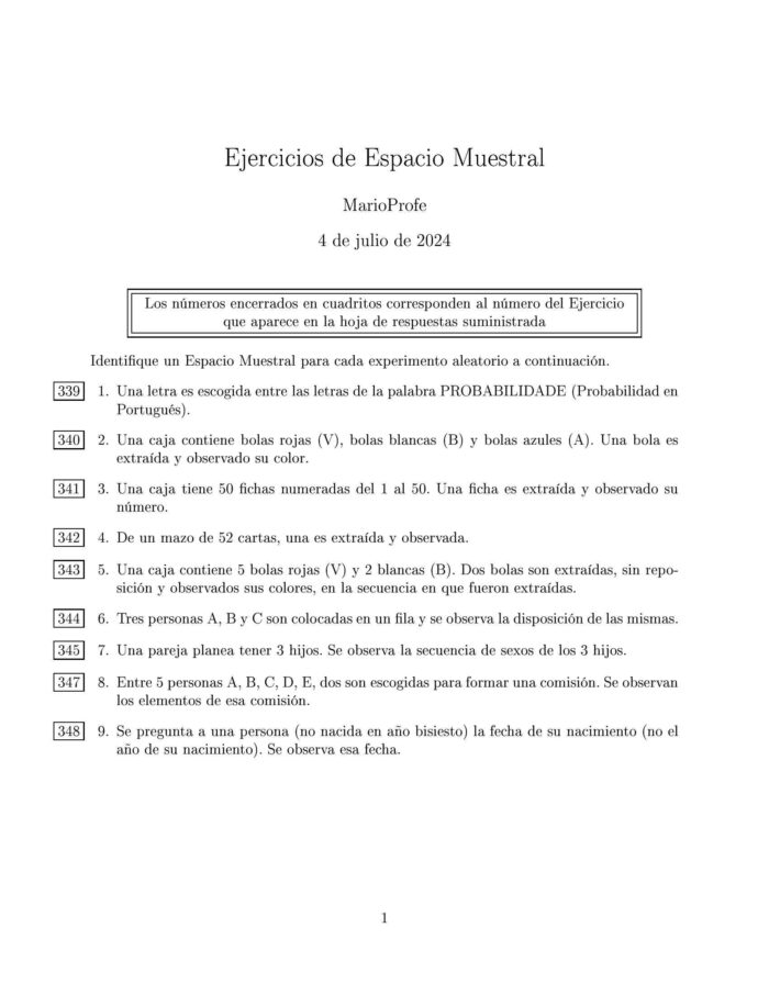 Ejercicios Resueltos de Espacio Muestral MarioProfe