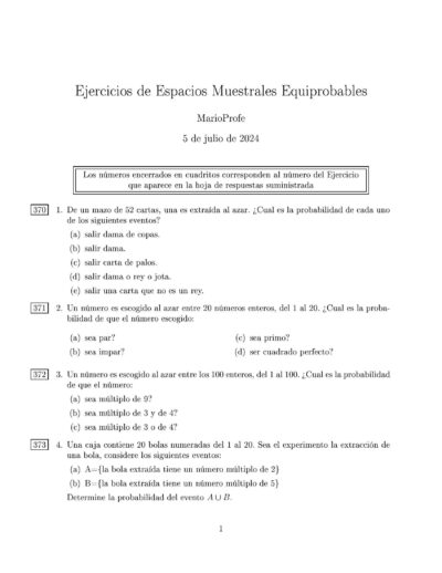 Ejercicios Resueltos de Espacios Muestrales Equiprobables Guía 1 MarioProfe
