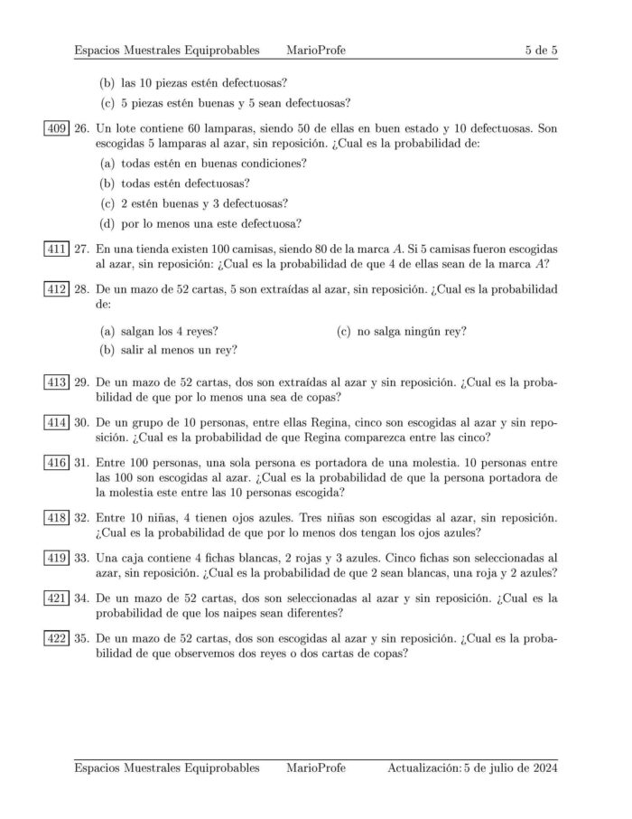 Ejercicios Resueltos de Espacios Muestrales Equiprobables Guía 5 MarioProfe