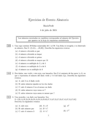 Ejercicios Resueltos de Evento Aleatorio Guía 1 MarioProfe