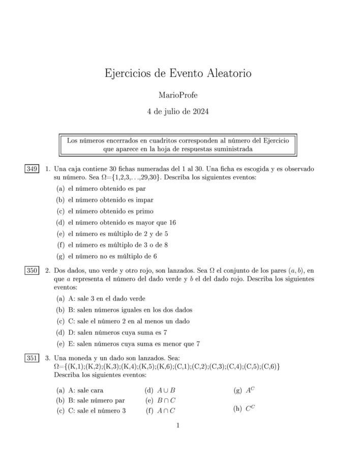 Ejercicios Resueltos de Evento Aleatorio Guía 1 MarioProfe