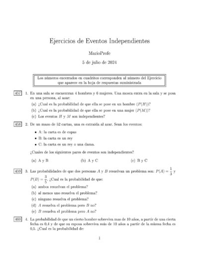 Ejercicios Resueltos de Eventos Independientes Guía 1 MarioProfe