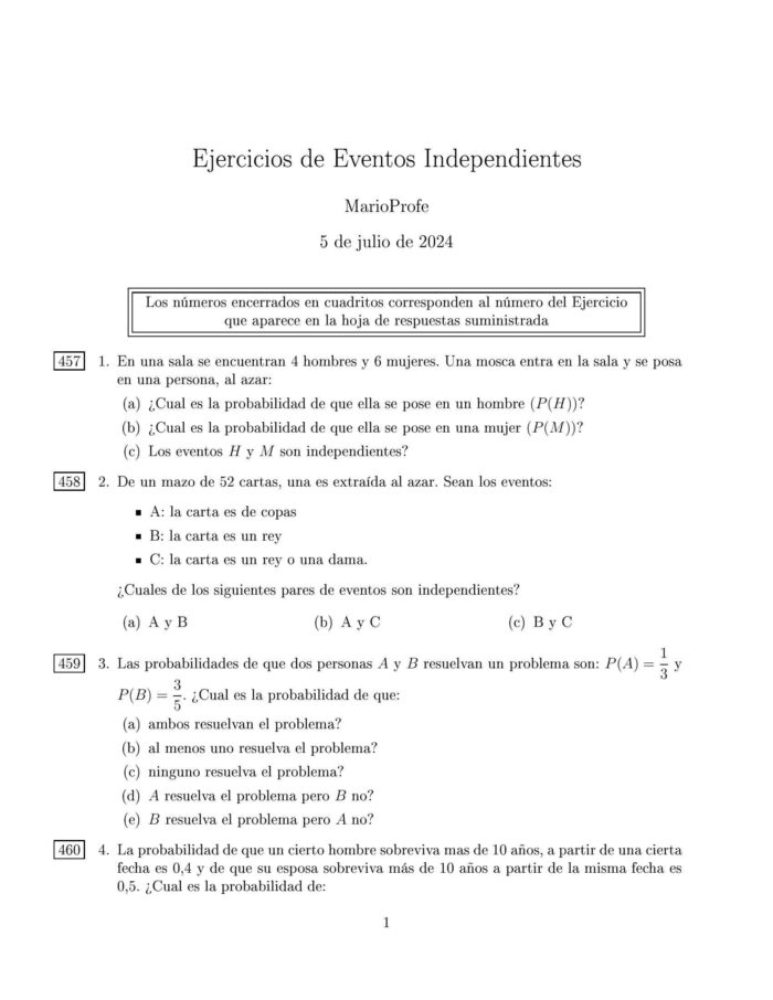 Ejercicios Resueltos de Eventos Independientes Guía 1 MarioProfe