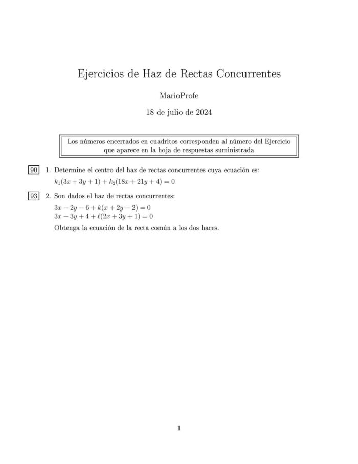 Ejercicios Resueltos de Haz de Rectas Concurrentes MarioProfe