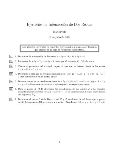 Ejercicios Resueltos de Intersección de Dos Rectas MarioProfe