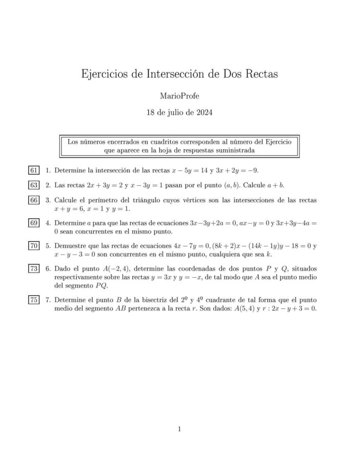 Ejercicios Resueltos de Intersección de Dos Rectas MarioProfe