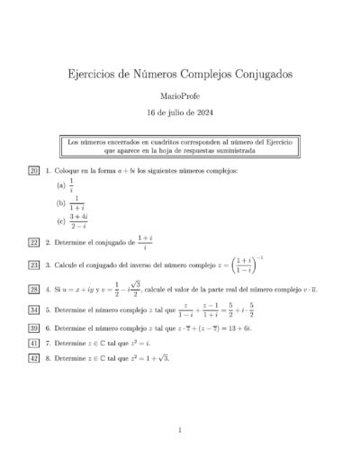 Ejercicios Resueltos de Números Complejos Conjugados MarioProfe