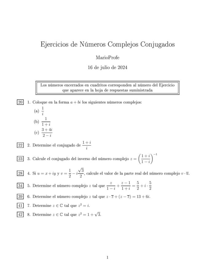 Ejercicios Resueltos de Números Complejos Conjugados MarioProfe