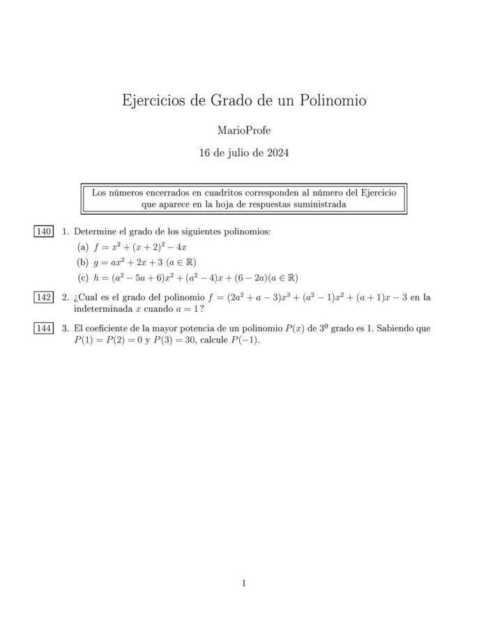 Ejercicios Resueltos de Grado de un Polinomio MarioProfe