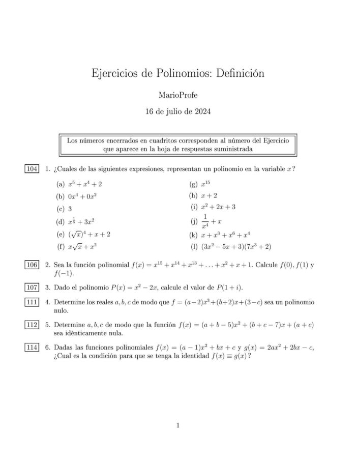 Ejercicios Resueltos de Definición de Polinomios MarioProfe