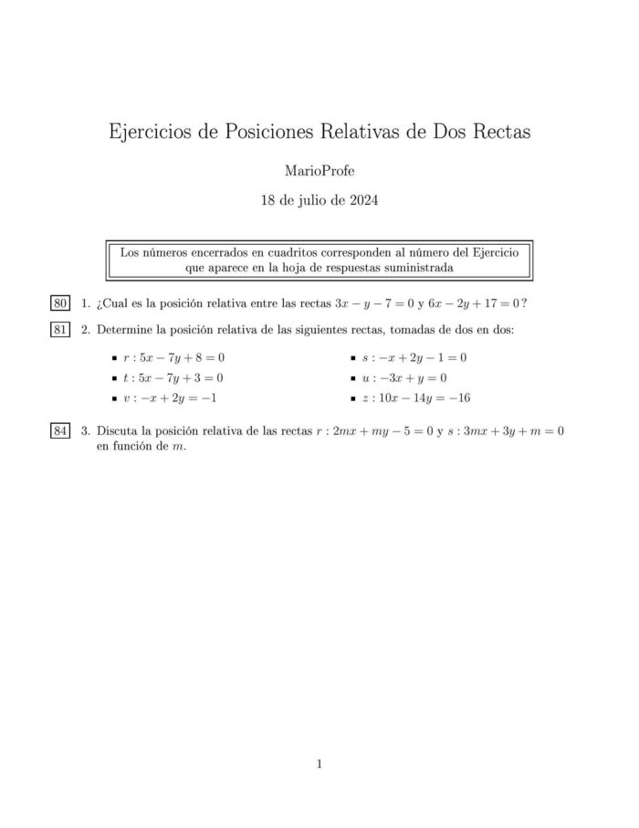 Ejercicios Resueltos de Posiciones Relativas de Dos Rectas MarioProfe